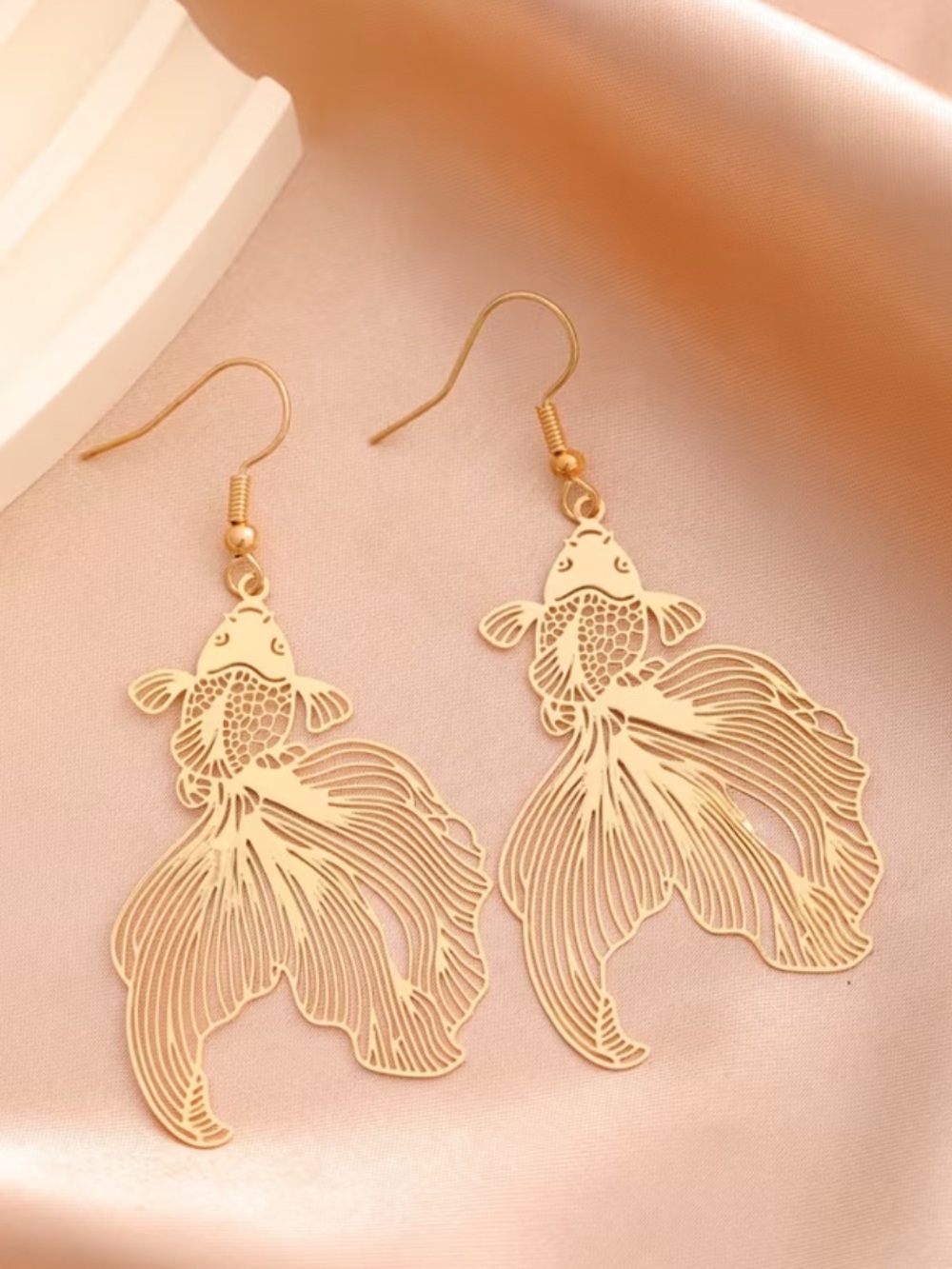 Gold Fish Dangle Earrings - Koi Fish Design